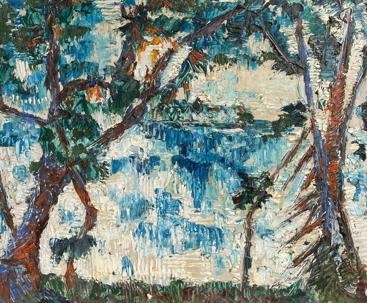 "landscape With Pandanus" Nicolai Michoutouchkine - Oil On Isorel Signed -photo-2