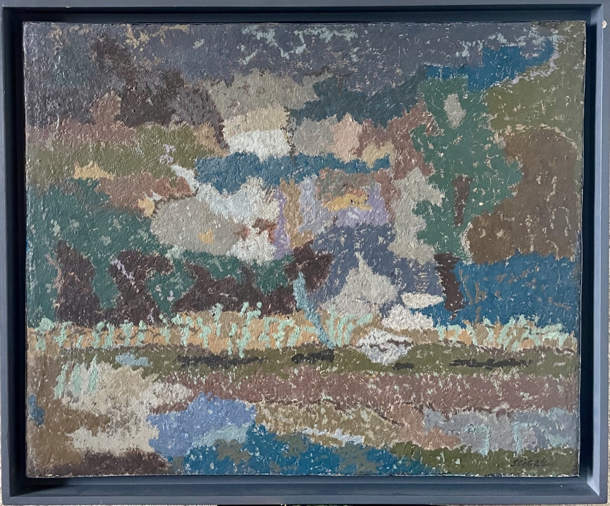 Henri Seigle - Rocks In The Rain, 1953 Oil On Canvas, Signed In Comic Strip - 46 X 61 Cm