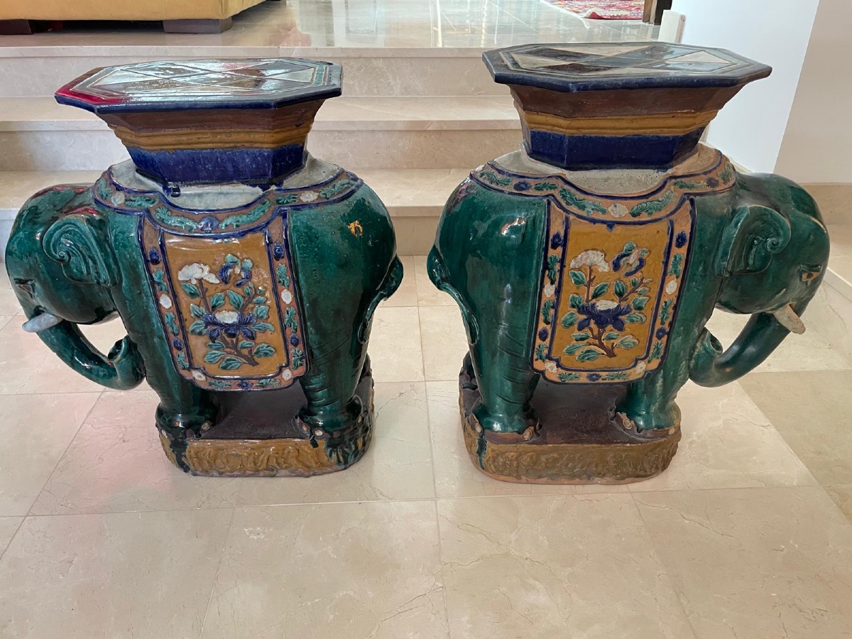 Pair Of Ceramic Elephant Serving Bowls, Cai Mai Or Bien Hoa. Vietnam, Indochina, 19th - 20th Century-photo-3