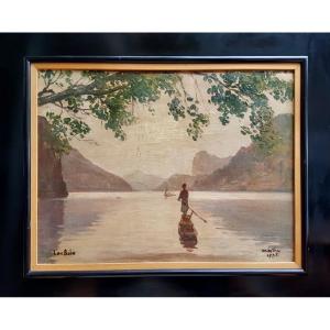Le Lac Ba Be - Oil On Canvas Signed Mai Thu And Dated 1935 - Vietnam - Indochina