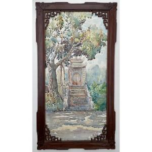Temple Door - Luong VI Thuy - Watercolor Signed And Dated 1926