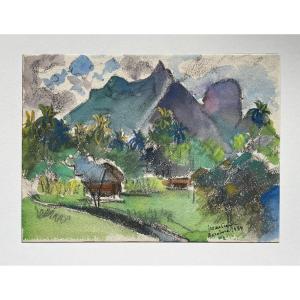 - Bora-bora, Leeward Island - Franck Sloan - Watercolor And Charcoal, Signed, Located And Dated