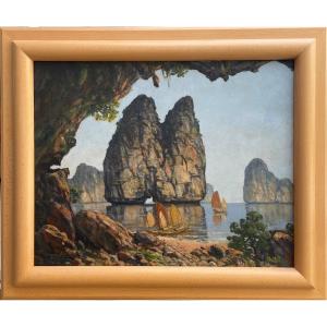 View Of The Cave - Nguyen (?) Mai Thu - Signed Oil On Canvas - Vietnam - Indochina - Halong