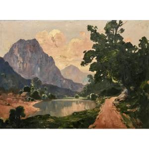 Landscape Of Tonkin -nguyễn (?) Mai Thu - Oil On Canvas, Signed And Dated - Vietnam