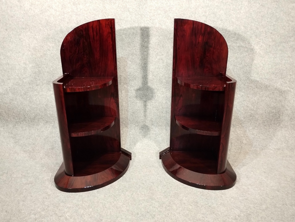 Pair Of Art Deco Bedside Tables / End Tables In Rio Rosewood