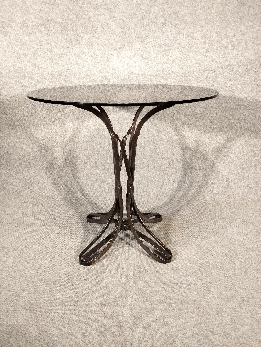 Riveted Wrought Iron Side Table, Industrial Design Circa 1900-photo-2