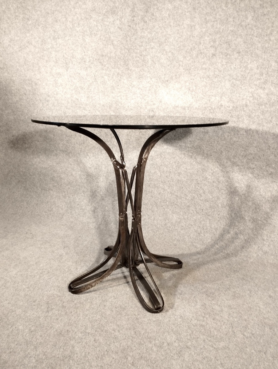 Riveted Wrought Iron Side Table, Industrial Design Circa 1900-photo-3