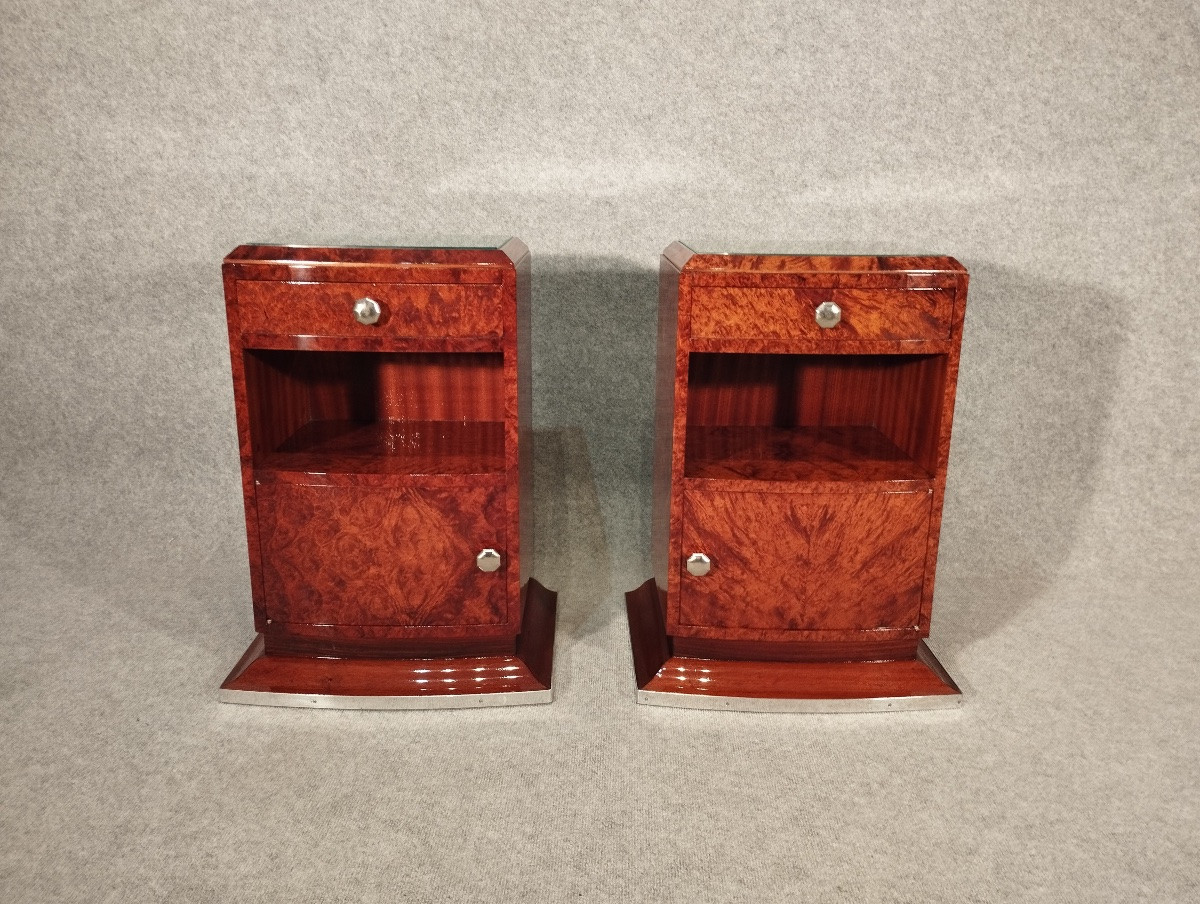 Paire de chevets Art Déco vers 1930 en Loupe de Thuya-photo-2