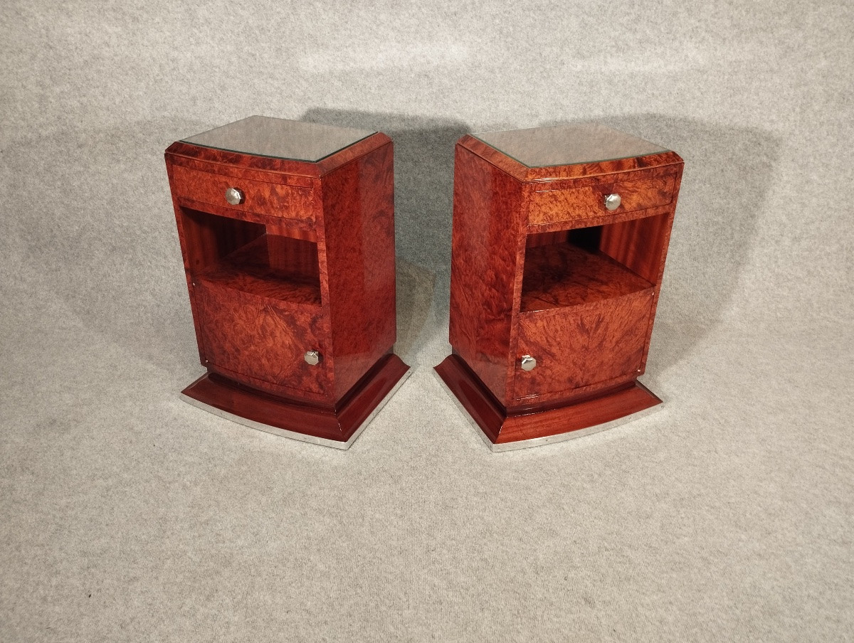 Paire de chevets Art Déco vers 1930 en Loupe de Thuya-photo-4