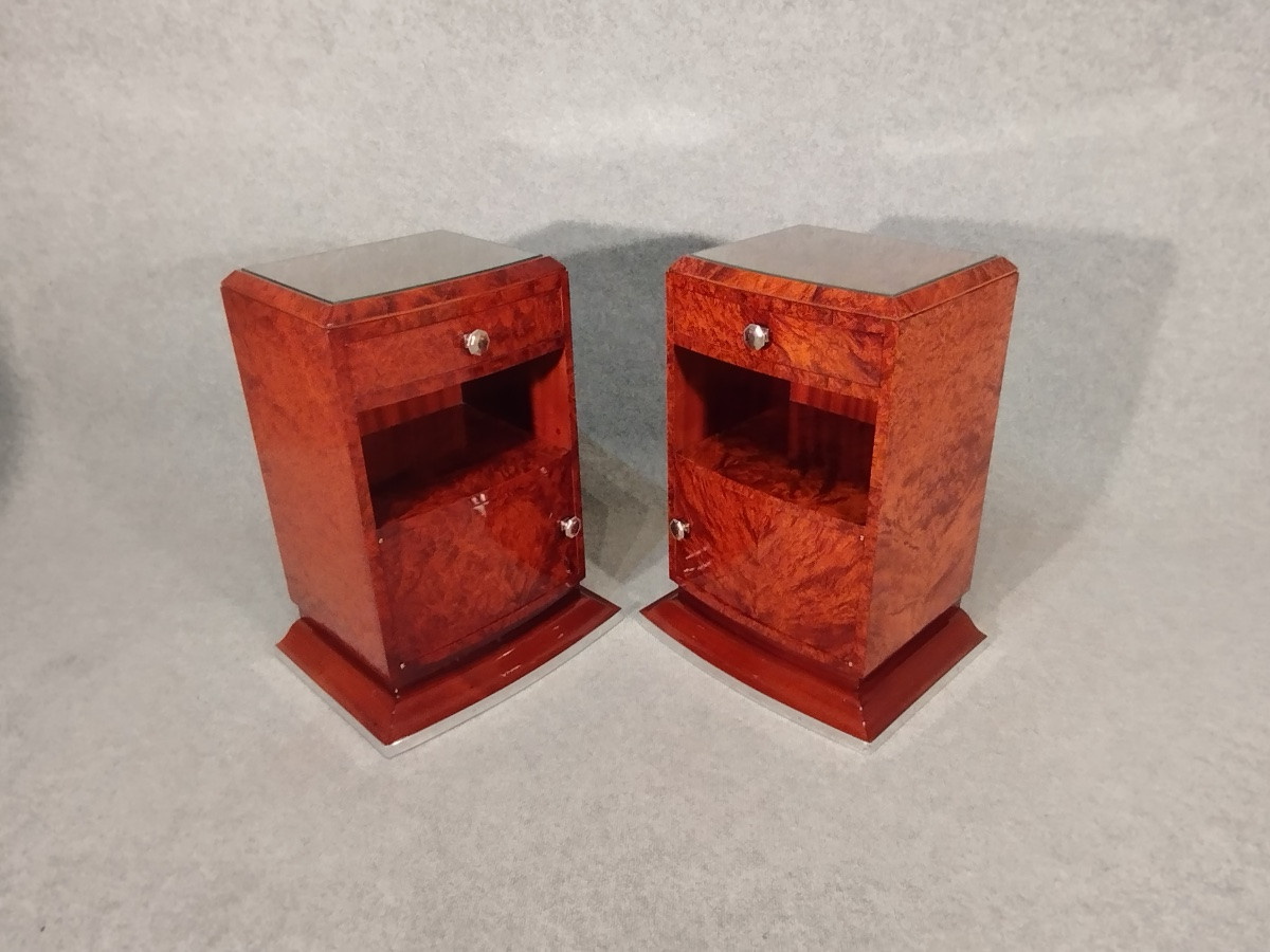 Paire de chevets Art Déco vers 1930 en Loupe de Thuya-photo-1