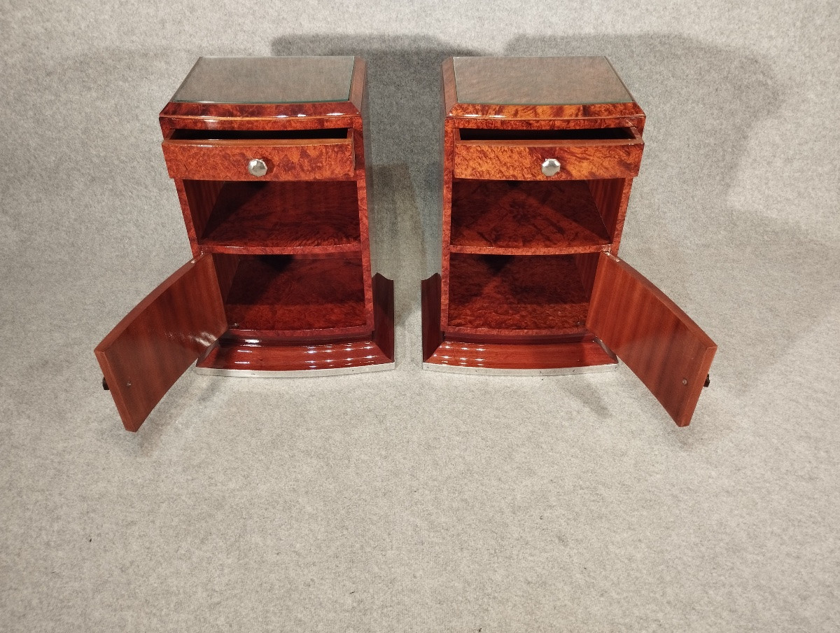 Paire de chevets Art Déco vers 1930 en Loupe de Thuya-photo-5