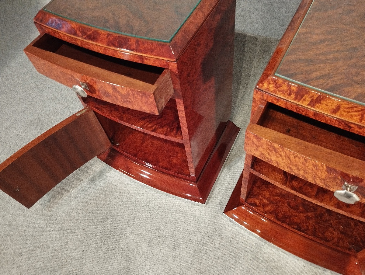 Paire de chevets Art Déco vers 1930 en Loupe de Thuya-photo-6