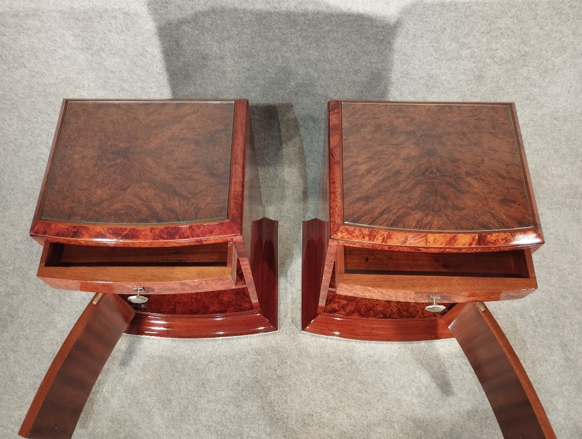Paire de chevets Art Déco vers 1930 en Loupe de Thuya-photo-7