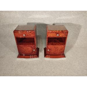 Paire de chevets Art Déco vers 1930 en Loupe de Thuya
