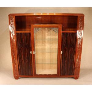 Gauthier-poinsignon Art Deco Library Around 1925 In Macassar Ebony And Mahogany