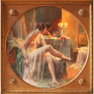 Delphin Enjolras (1857-1945), Dancer In Her Dressing Room - Rare Oil On Canvas 1900