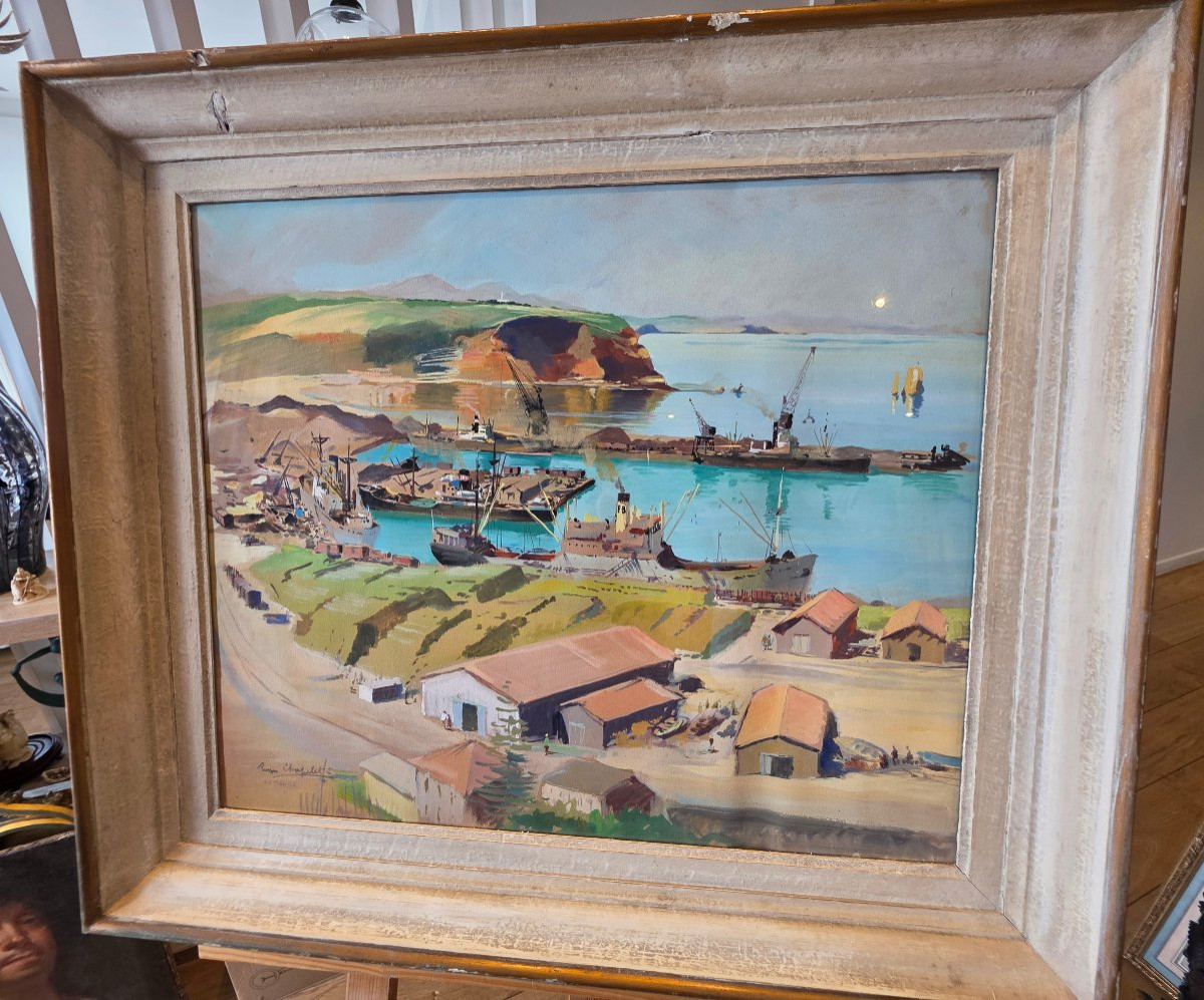 Rare Gouache By Roger Chapelet (1903-1995) – Port Of Nemours (algeria) -photo-1