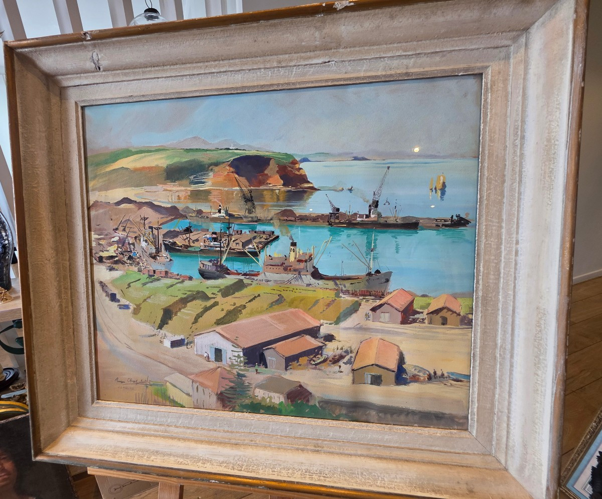 Rare Gouache By Roger Chapelet (1903-1995) – Port Of Nemours (algeria) 