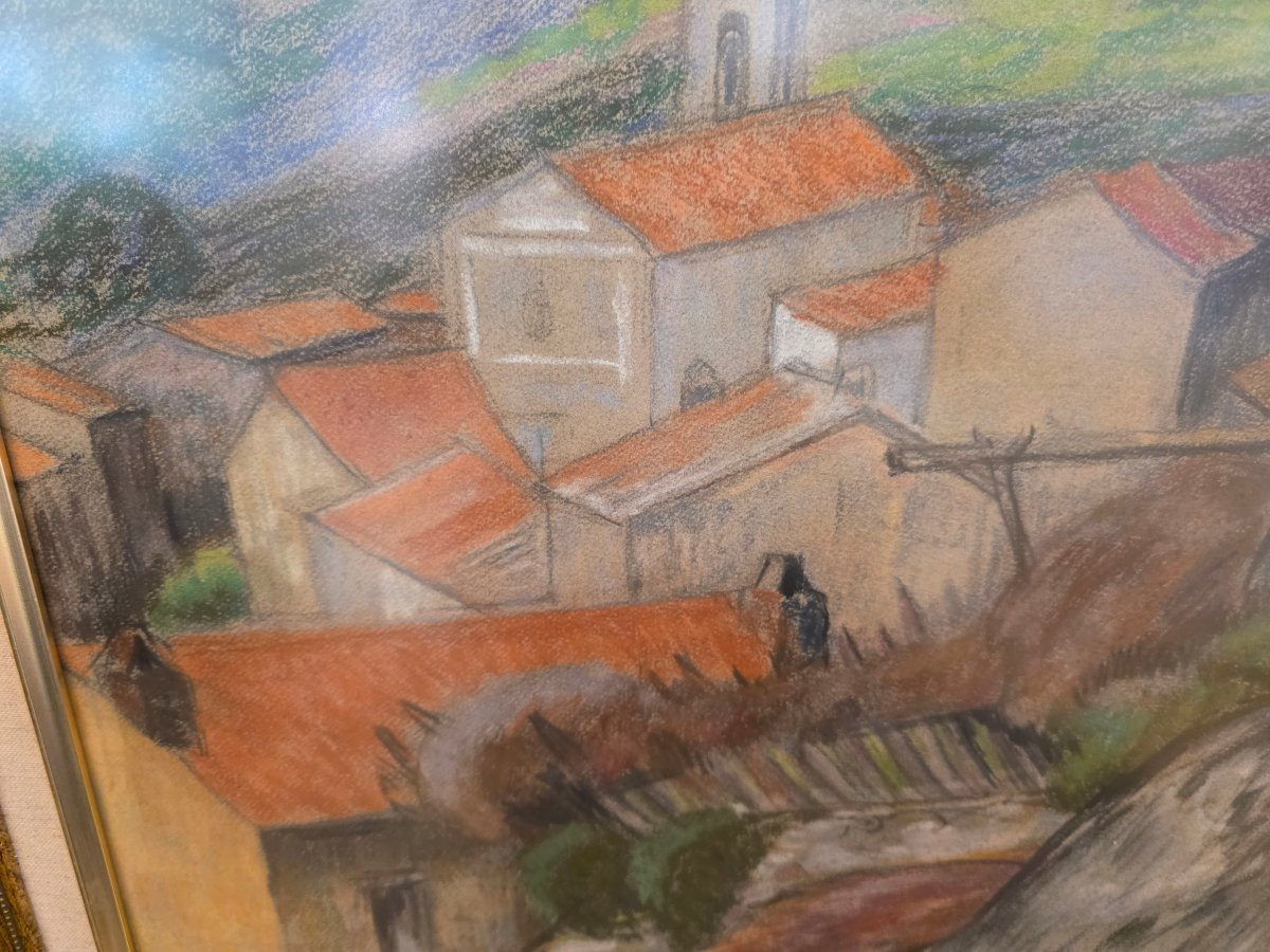 Léon Detroy (1859-1955) - Original Colored Pencil Drawing - Village Landscape-photo-3