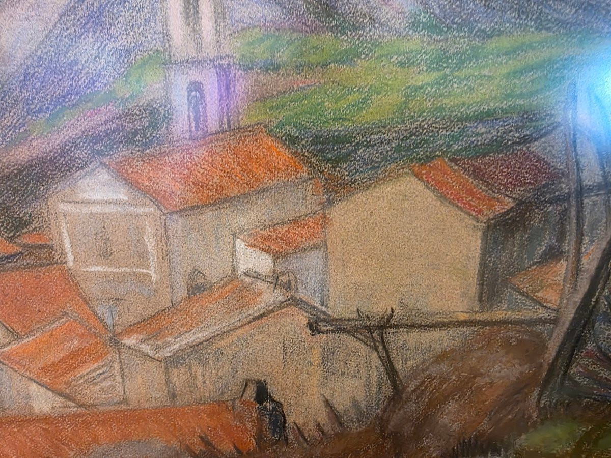 Léon Detroy (1859-1955) - Original Colored Pencil Drawing - Village Landscape-photo-7