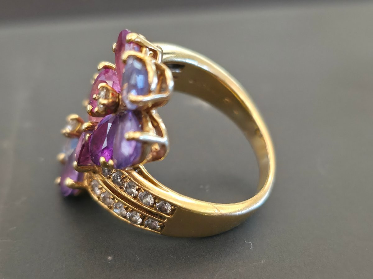 Bague BVLGARI "Sapphire Flower" en Or Jaune 18k et Saphirs Multicolores-photo-3