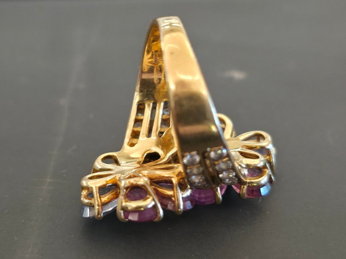 Bague BVLGARI "Sapphire Flower" en Or Jaune 18k et Saphirs Multicolores-photo-4