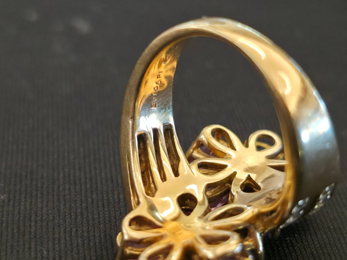 Bague BVLGARI "Sapphire Flower" en Or Jaune 18k et Saphirs Multicolores-photo-5