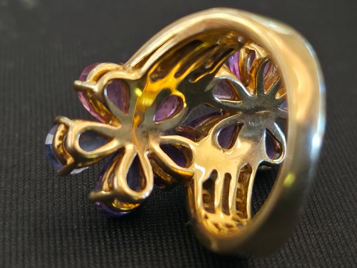 Bague BVLGARI "Sapphire Flower" en Or Jaune 18k et Saphirs Multicolores-photo-6