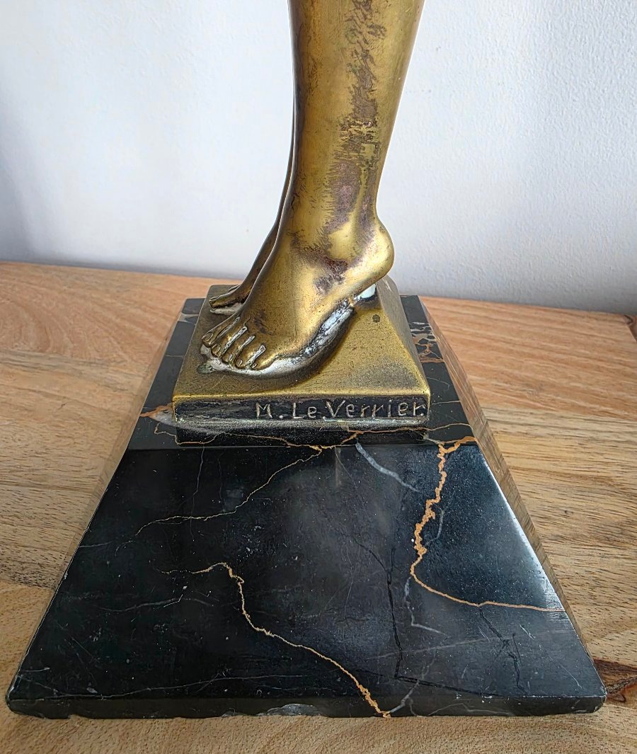 Grande Sculpture Art Déco « Melixo » par Max Le Verrier – Rare Fonte Ancienne en Bronze (56,5 c-photo-2