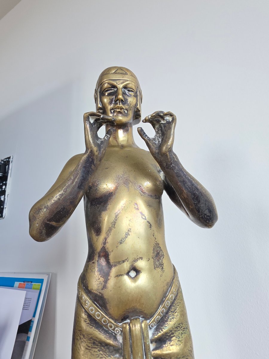Grande Sculpture Art Déco « Melixo » par Max Le Verrier – Rare Fonte Ancienne en Bronze (56,5 c-photo-3