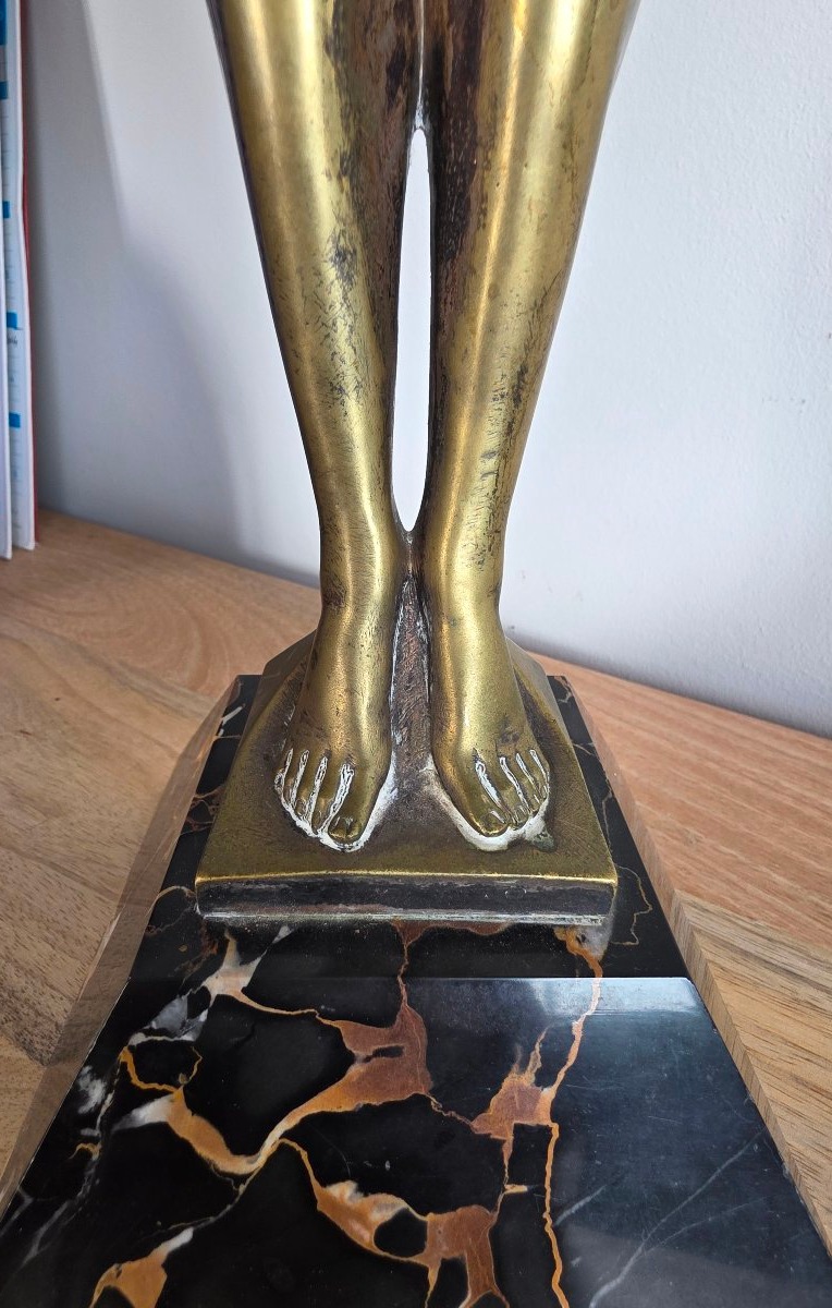 Grande Sculpture Art Déco « Melixo » par Max Le Verrier – Rare Fonte Ancienne en Bronze (56,5 c-photo-5