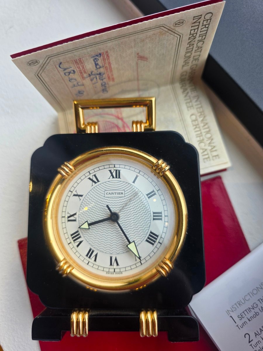 Cartier – Elegant Art Deco Travel Clock – With Certificate Of Authenticity-photo-2