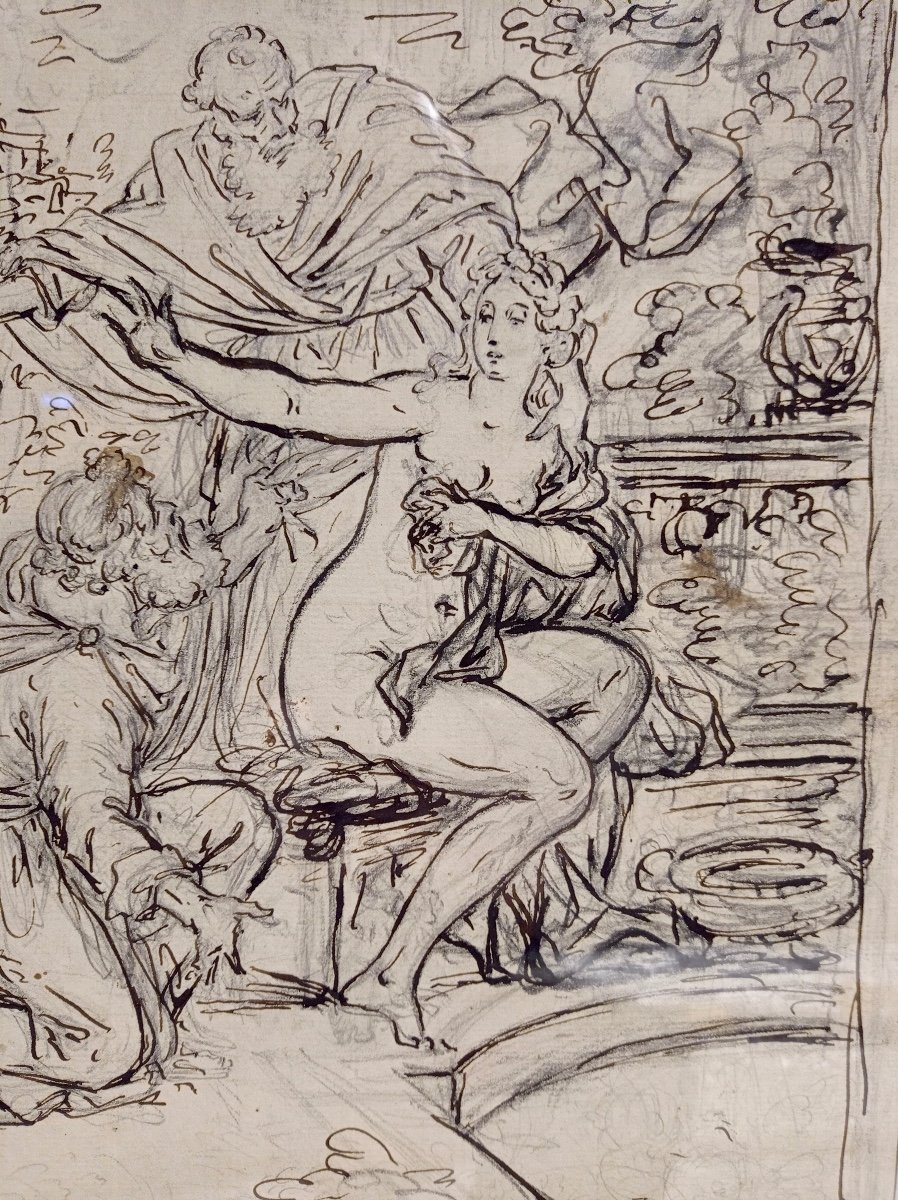 Jean-claude Naigeon (1753-1832), Suzanne And The Old Men, Drawing-photo-3