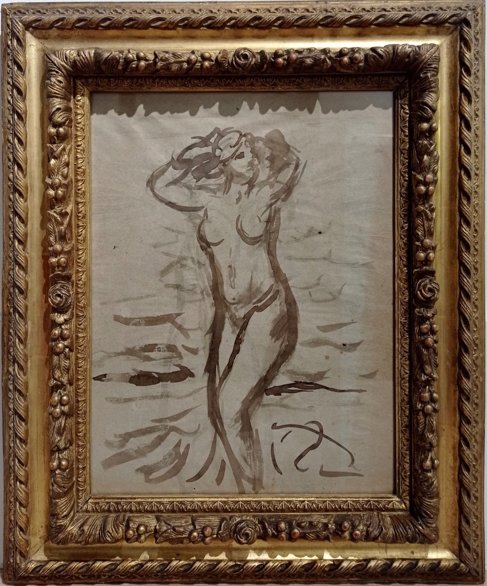 "les Pieds Dans l'Eau", Roderic O'conor (1860-1940), Dessin Au Lavis Sur Papier