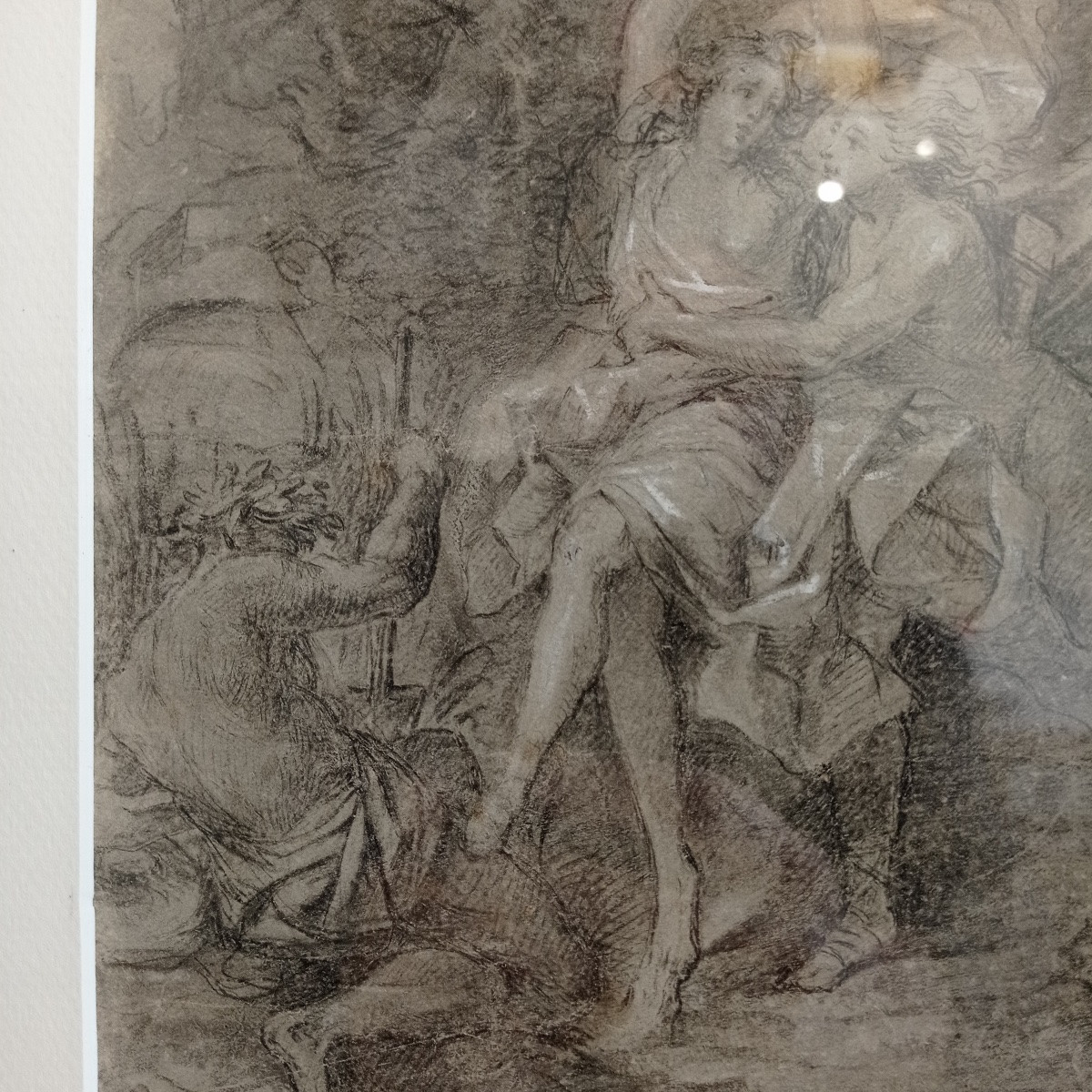 Daphné Et Apollon, Ecole Française Du 18ème Siècle, Dessin Ancien Sur Papier Préparé.-photo-5