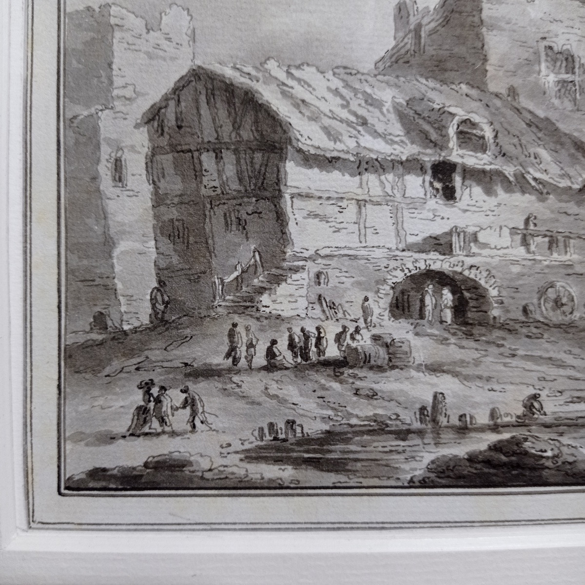 "Retour de pêche", Ecole du nord 18ème, lavis d'encre.-photo-4