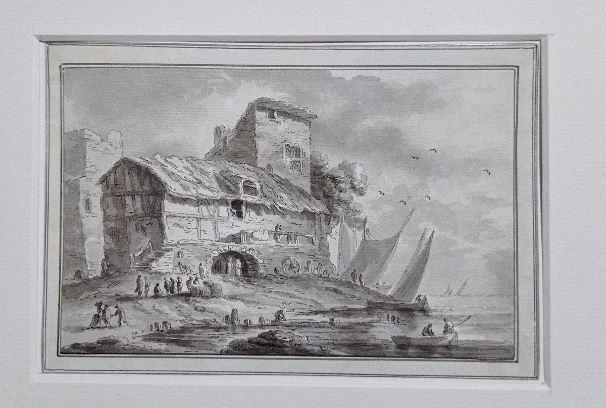 "Retour de pêche", Ecole du nord 18ème, lavis d'encre.-photo-5