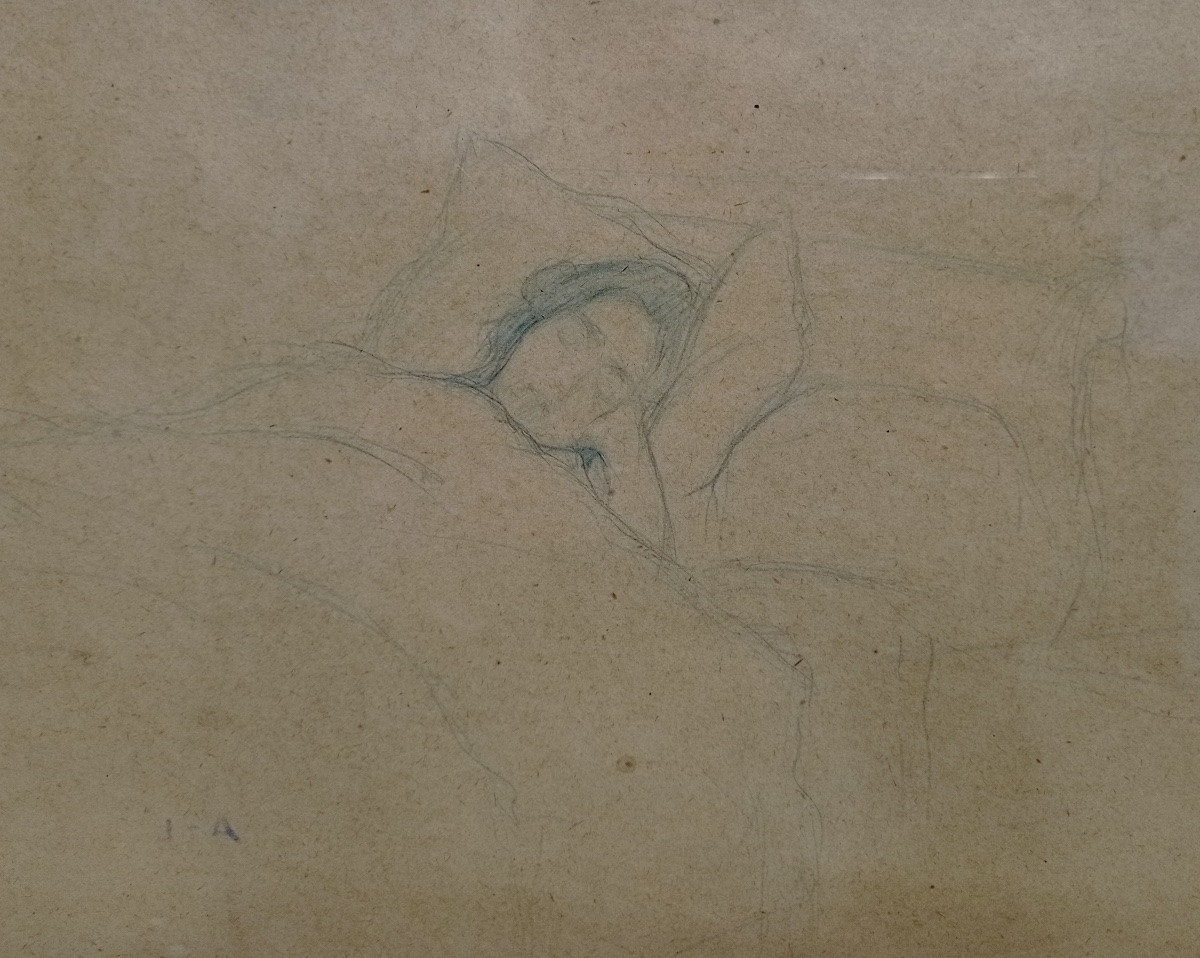 Jules Adler (1865-1952) "the Sleeping Woman" Blue Pencil On Paper.-photo-2
