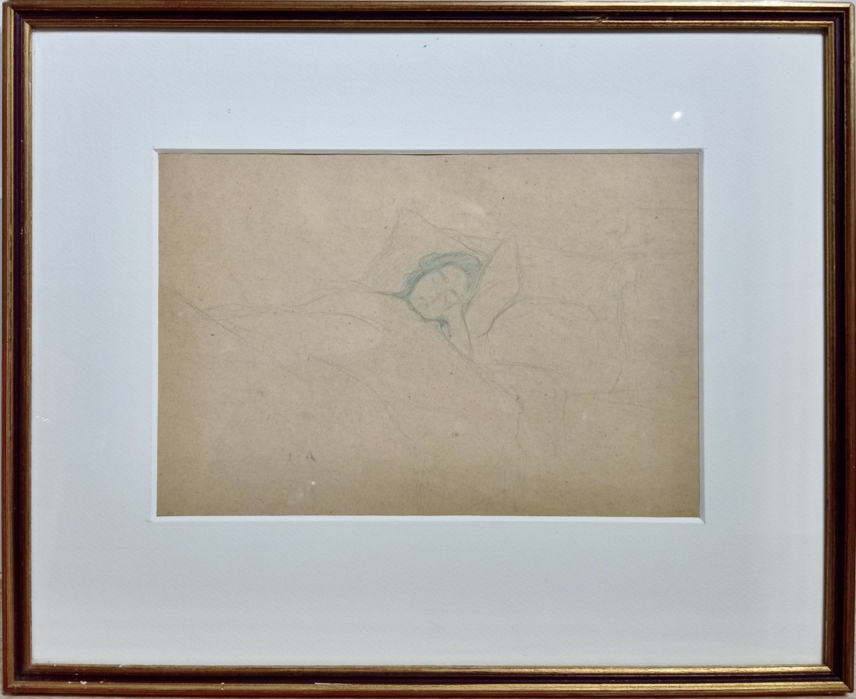 Jules Adler (1865-1952) "the Sleeping Woman" Blue Pencil On Paper.