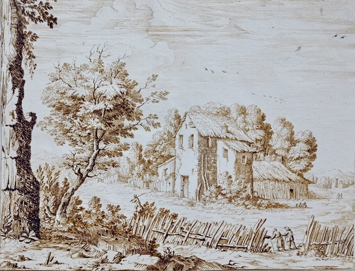 Ercole Bazzicaluva (1590-1641) Pen Drawing, Italian Landscape, Early 17th Century-photo-2