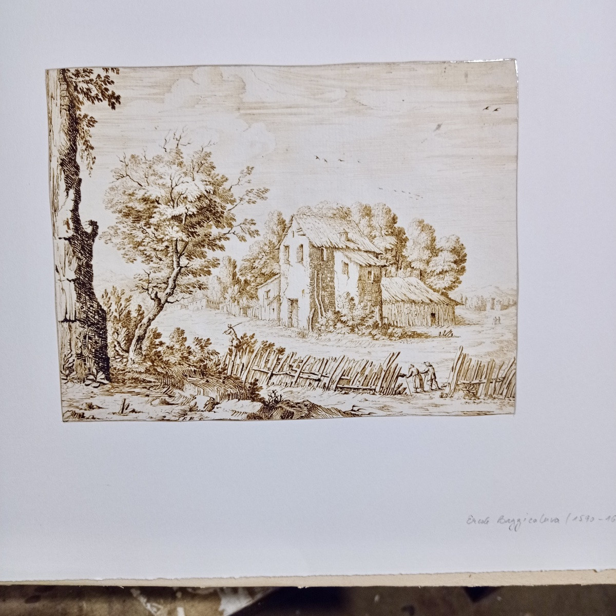 Ercole Bazzicaluva (1590-1641) Pen Drawing, Italian Landscape, Early 17th Century-photo-1