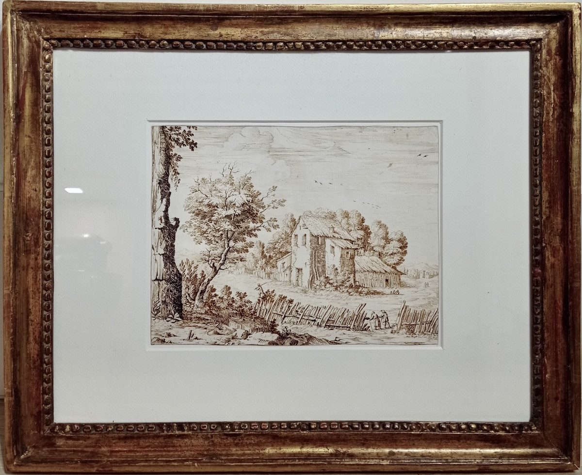 Ercole Bazzicaluva (1590-1641) Pen Drawing, Italian Landscape, Early 17th Century