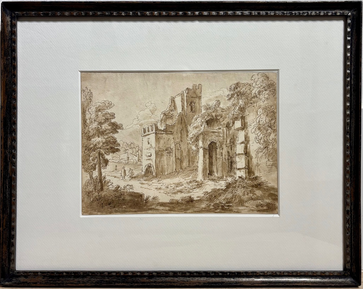 Jb-busiri (1698-1757) Early 18th Century Drawing, Italian Landscape.