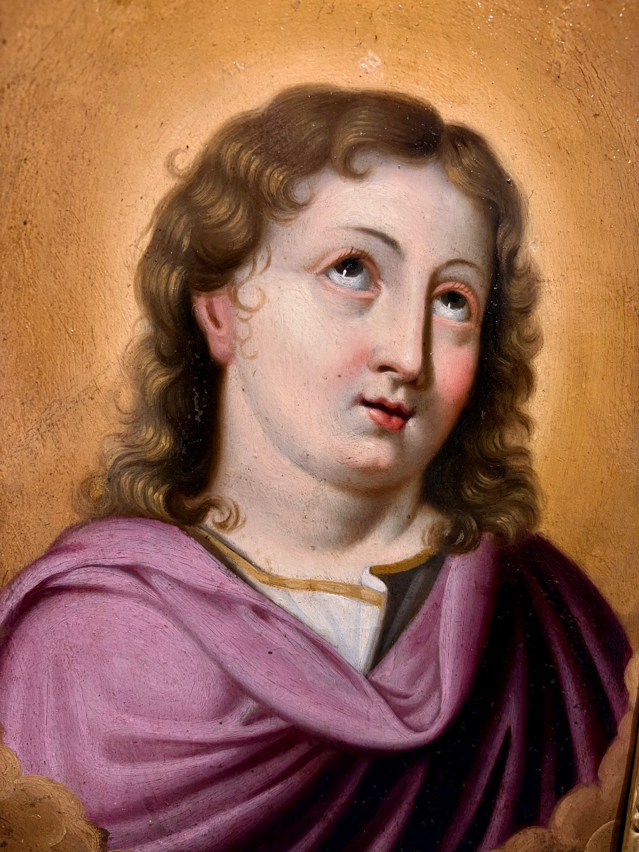 Jesus jeune, école française du 17ème siècle, huile sur cuivre.-photo-5