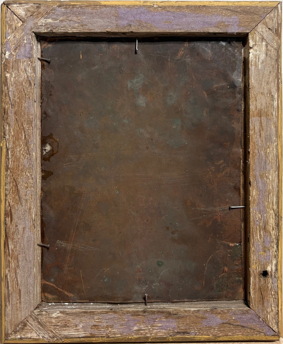 "L'adoration des bergers", huile sur cuivre, 17ème siècle.-photo-2