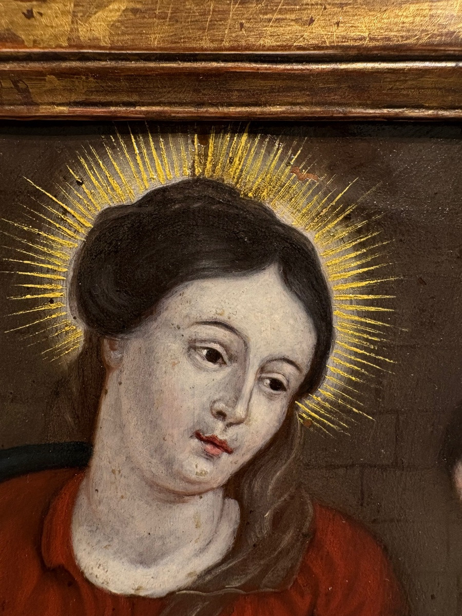 "L'adoration des bergers", huile sur cuivre, 17ème siècle.-photo-3