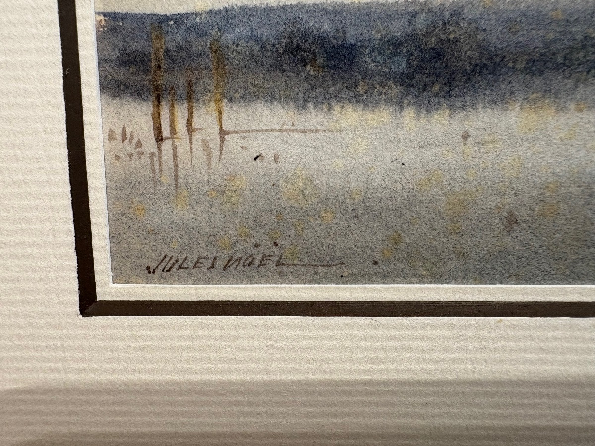 Jules Noël (1810-1881) pêcheurs sur l'étang, aquarelle sur papier.-photo-3