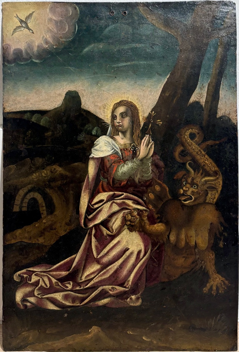 Sainte  Marthe, école de la fin du 16ème, huile sur cuivre.-photo-1