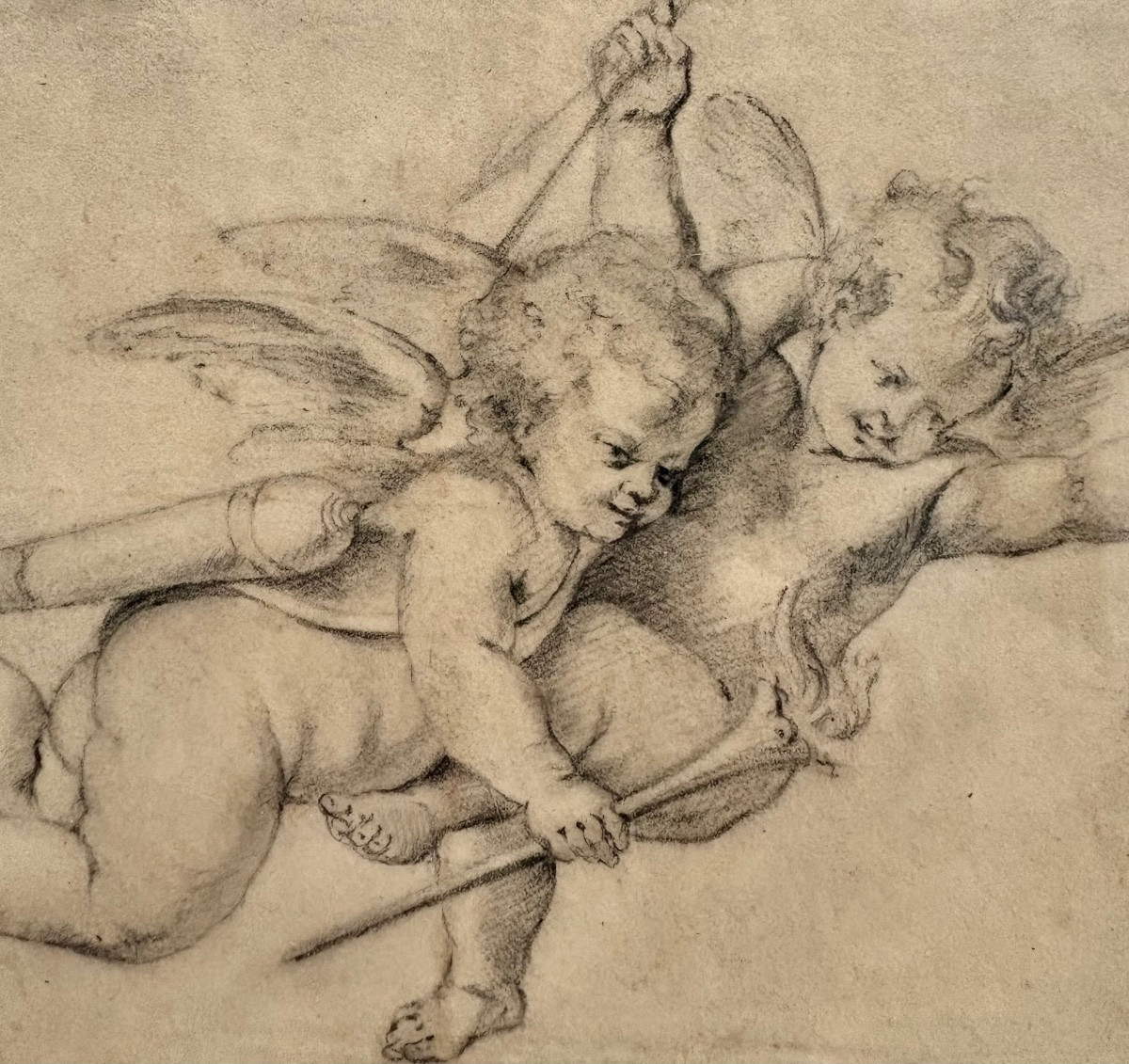 Deux Amours aux flambeaux, Ecole du nord, 17&egrave;me si&egrave;cle.-photo-3