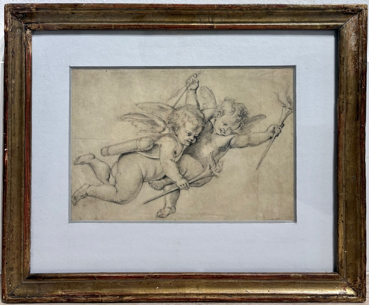 Deux Amours aux flambeaux, Ecole du nord, 17&egrave;me si&egrave;cle.